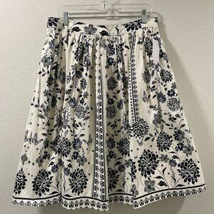 AVEC LES FILLES (NWT) "Butterfly Panel" Woven Lined Full Skirt, B/W Floral - XL